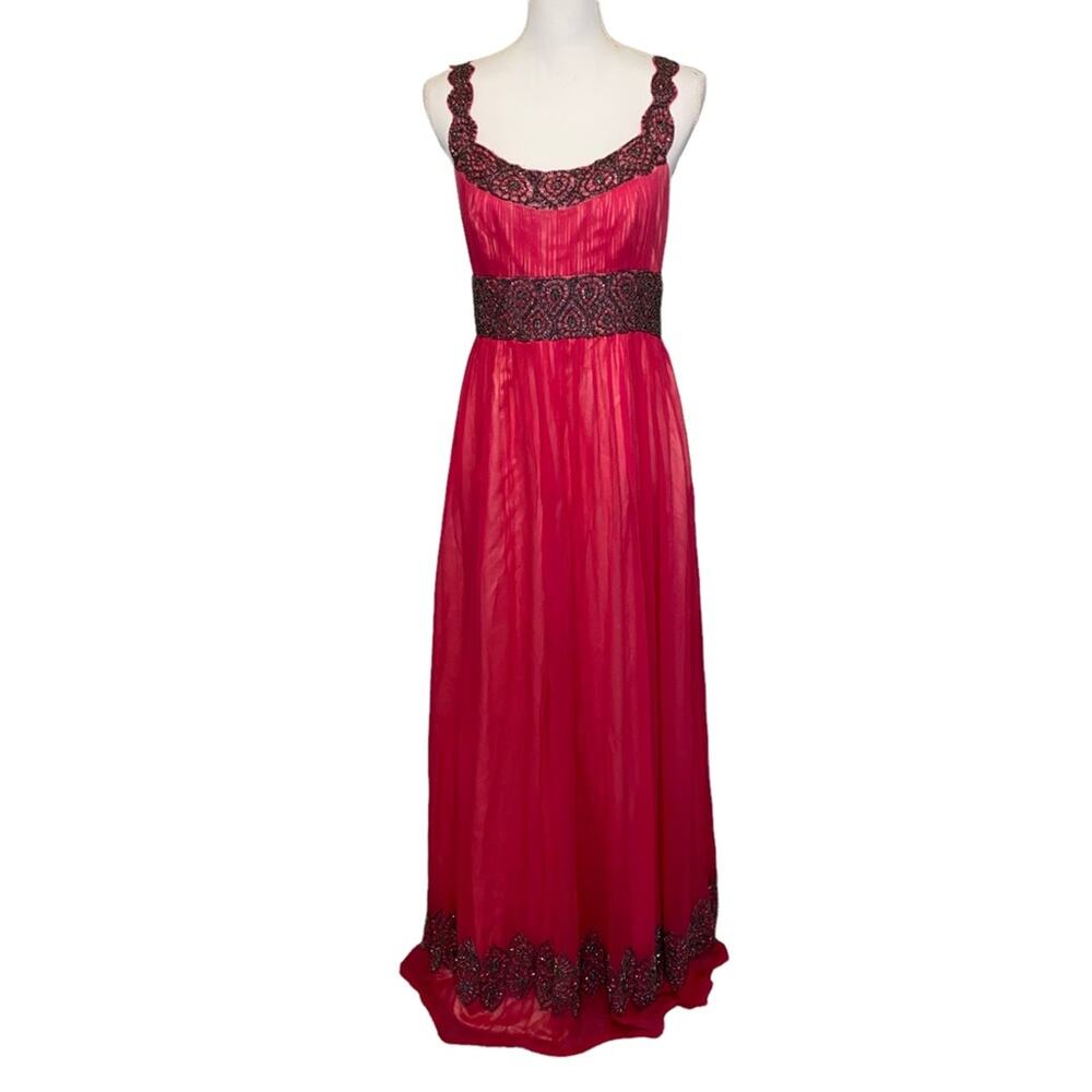 Adrianna Papell Beaded Silk Empire Waist Evening Formal Evening Gown Hot Pink 10